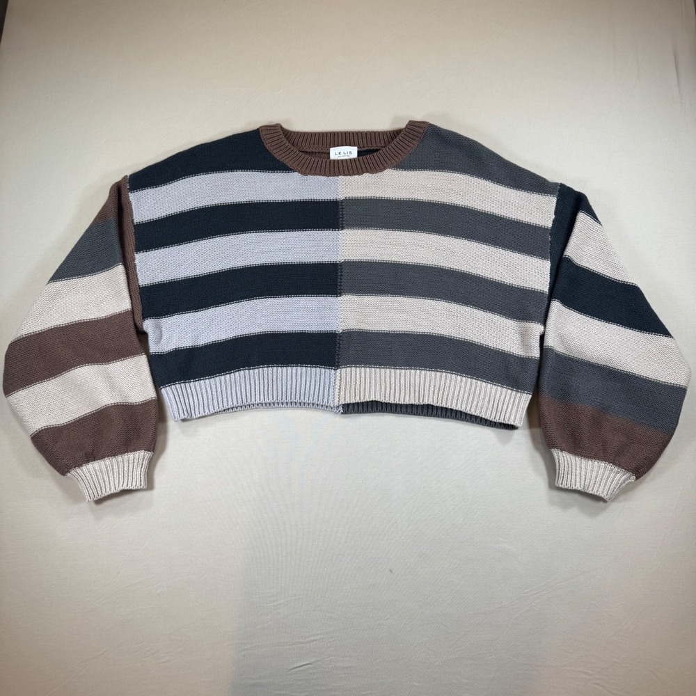 Le Lis Collection Womens Striped Cropped Sweater Brown Grey Colorblock S IWT1677